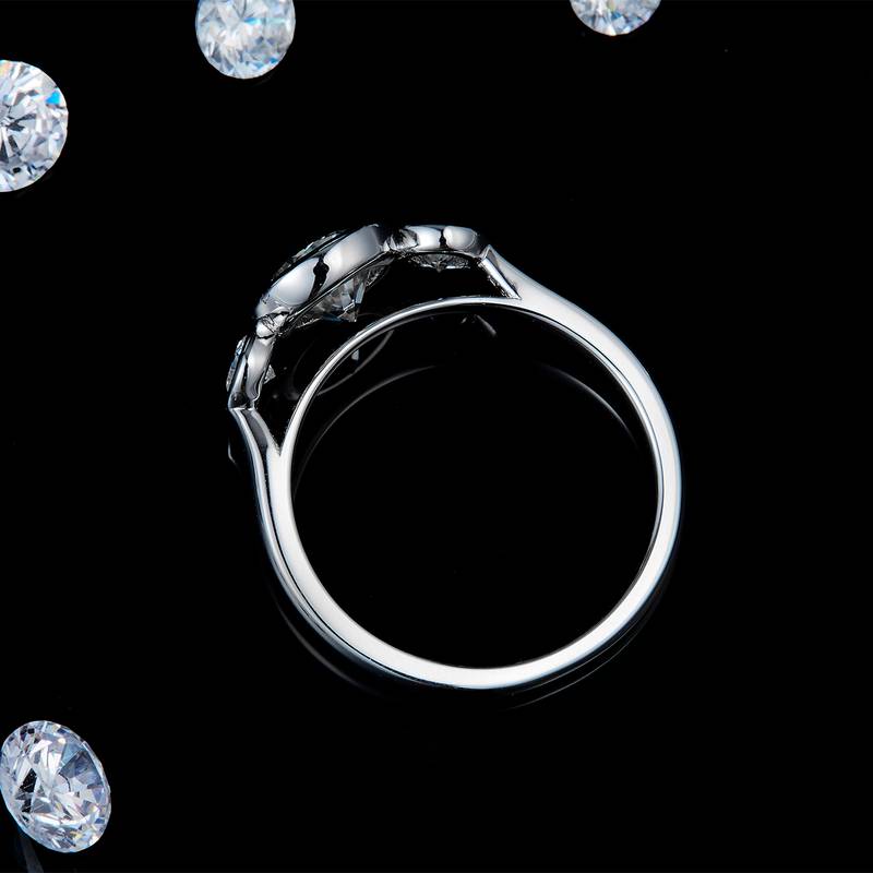 三石款水泡Women's RingS925银镀白金定制选款主副石Moissanite1.0ct