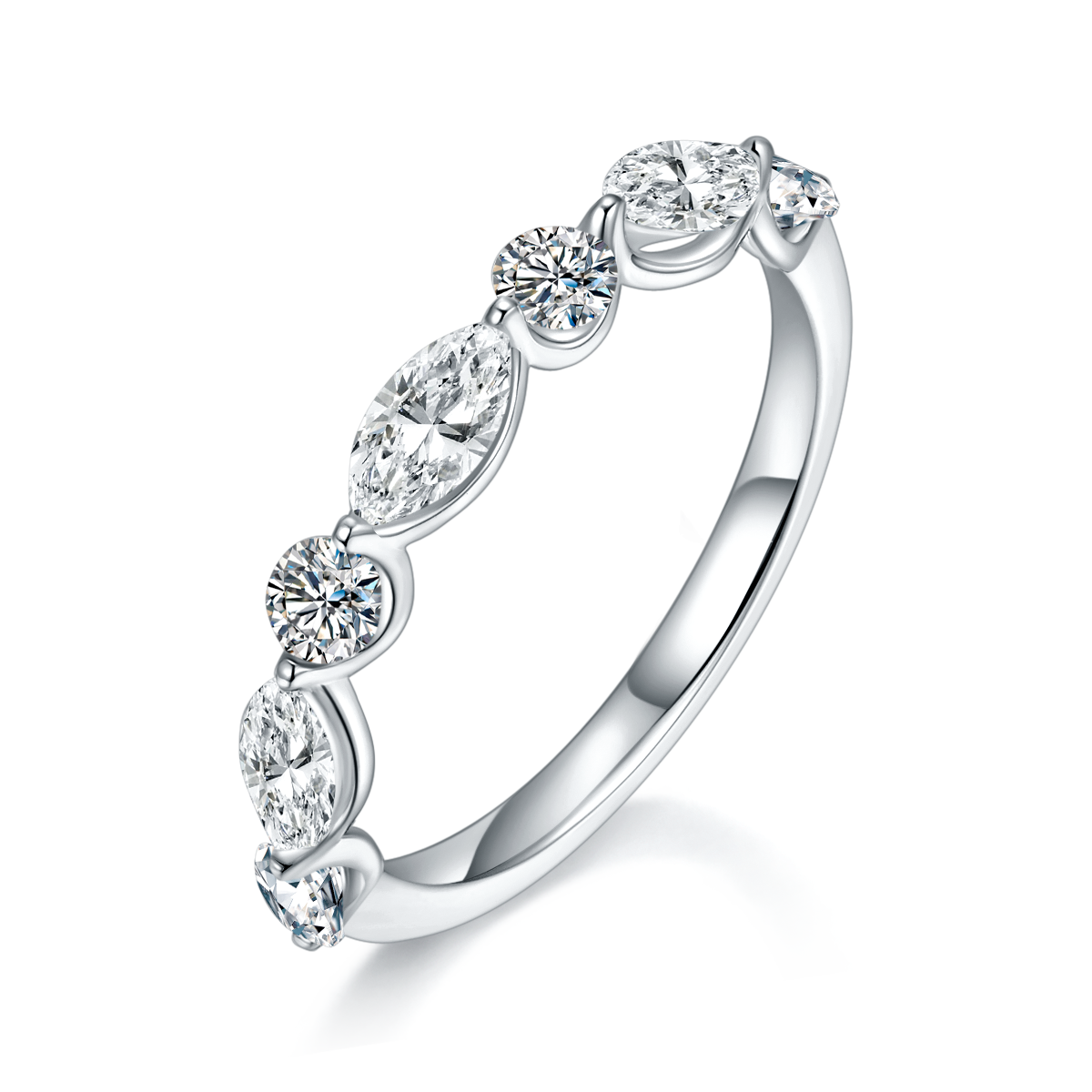 异性钻小排戒S925银镀白金定制女戒选款副石莫桑钻1.3ct
