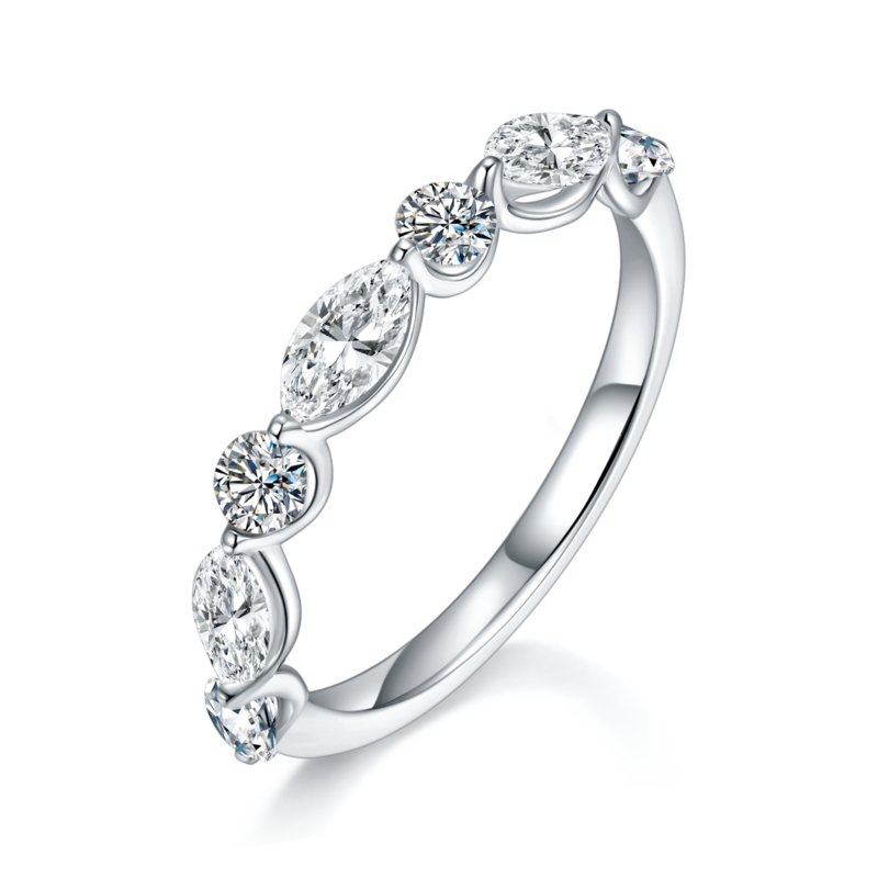 异性钻小排戒S925银镀白金定制Women's Ring选款副石Moissanite1.3ct