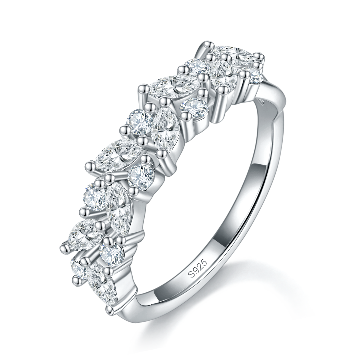 Marquis Diamond Collar Round Diamond Ring S925 Silver Plated Platinum Customized Selection Side Stone Moissanite 1.04ct