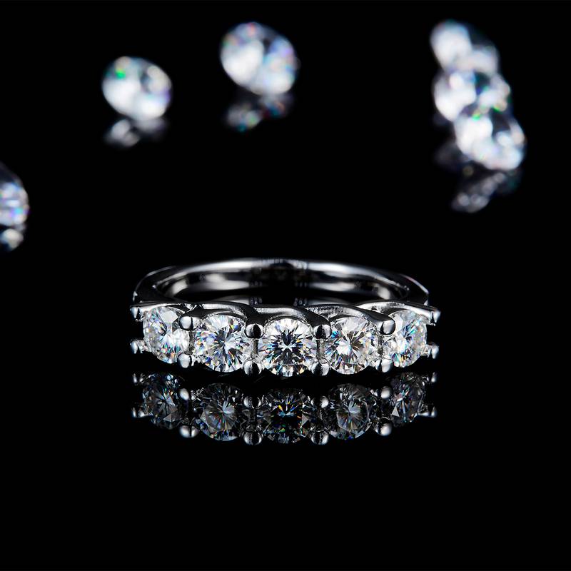 五石款排戒S925银镀白金定制选款副石Moissanite1.5ct
