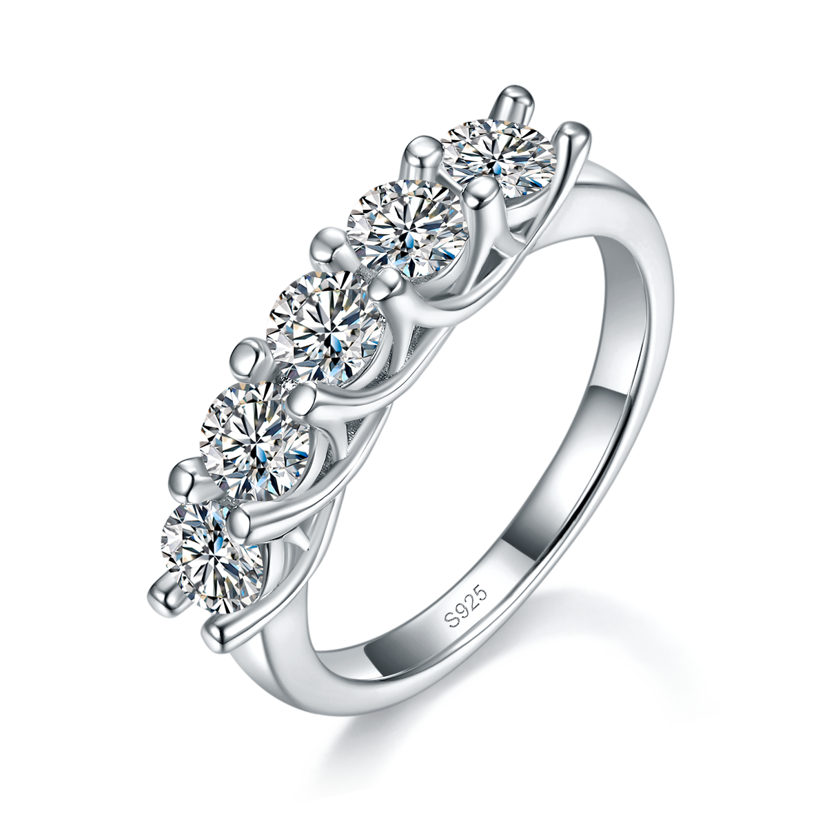 五石款排戒S925银镀白金定制选款副石莫桑钻1.5ct