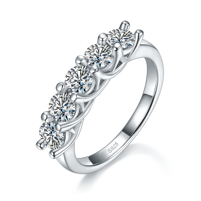 五石款排戒S925银镀白金定制选款副石Moissanite1.5ct