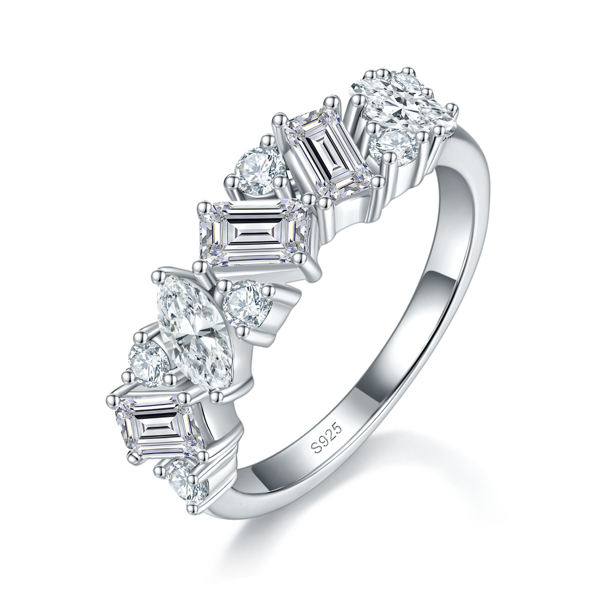 Advanced Alien Diamond Splicing Set Ring S925 Silver Plated Platinum Customized Selection Side Stone Moissanite 1.89ct