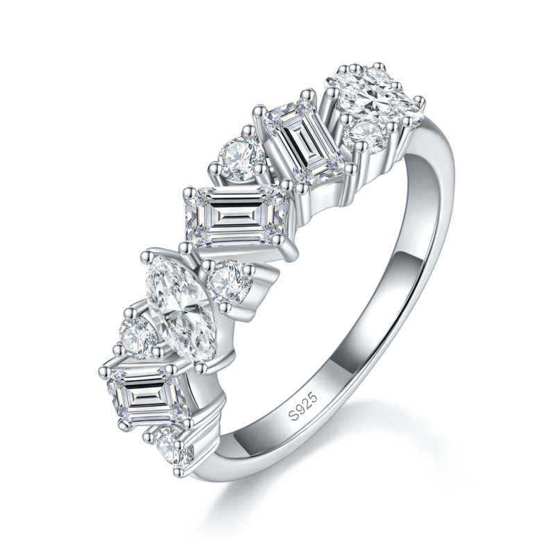 高级感异形钻拼镶排戒S925银镀白金定制选款副石莫桑钻1.89ct