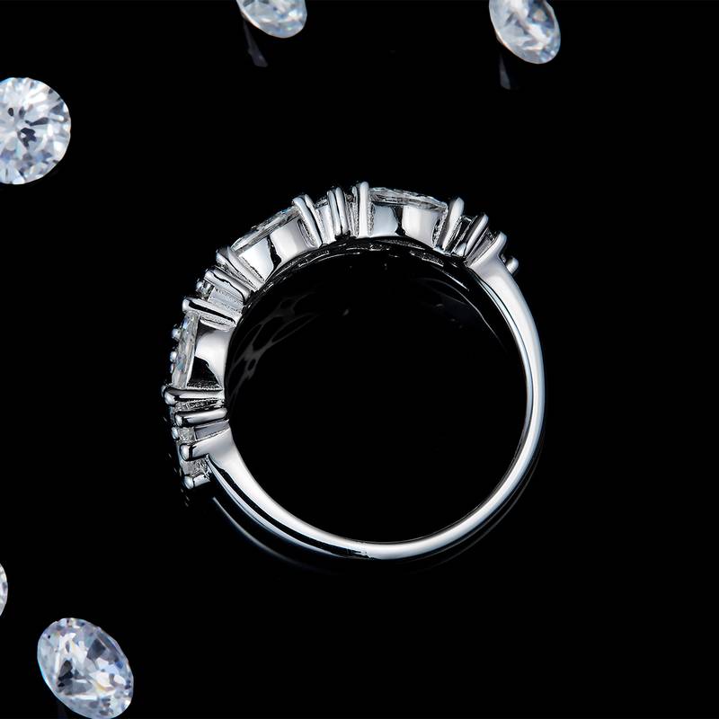 双臂马眼钻拼镶圆钻排戒S925银镀白金定制选款副石莫桑钻1.82ct