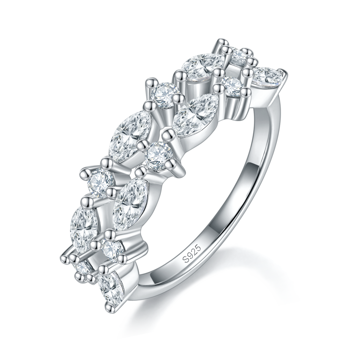 Double arm Marquise diamond inlaid round diamond ring S925 silver plated platinum custom selection Side Stone Moissanite 1.82ct