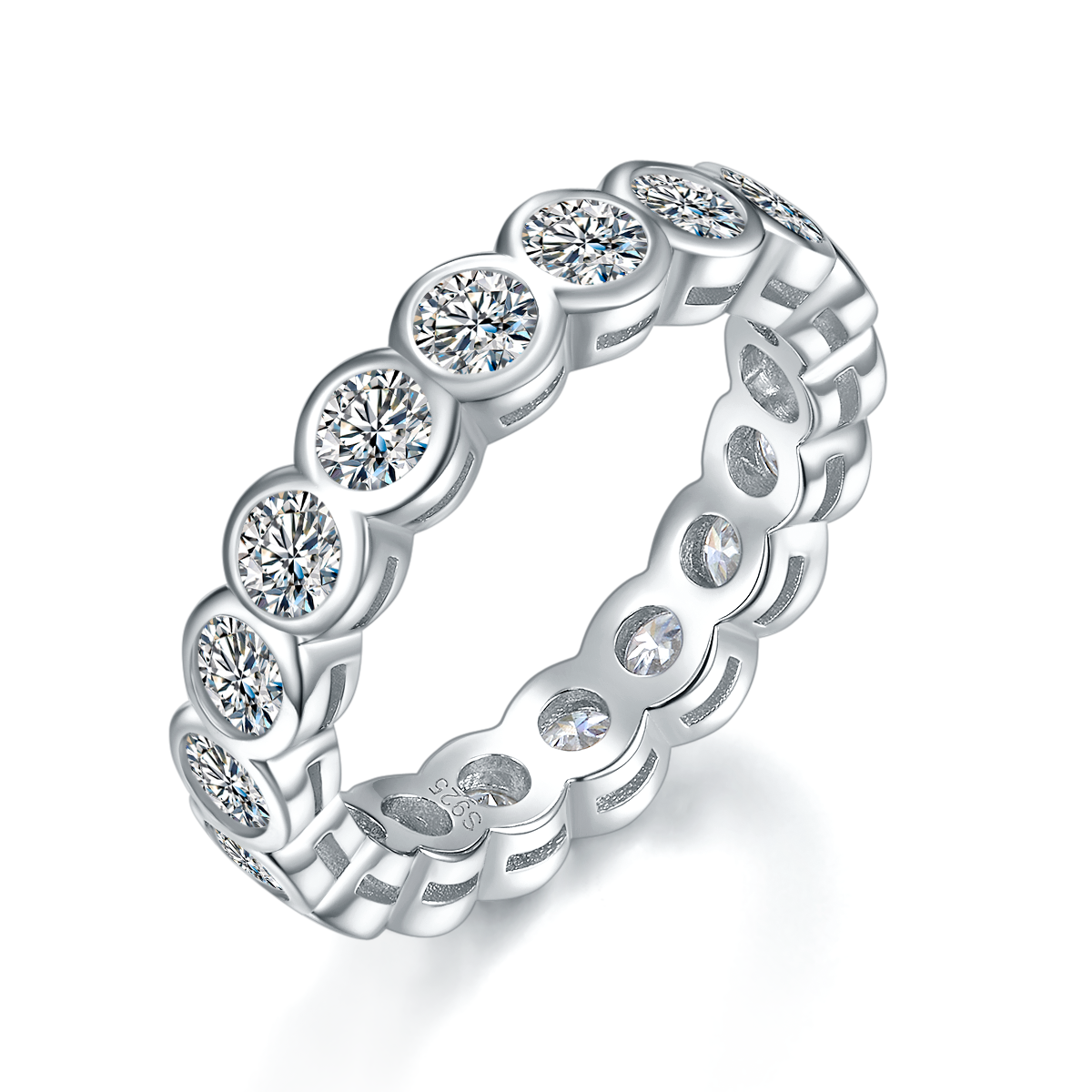 Full circle bubble ring S925 silver plated platinum customized option Side Stone Moissanite 3.6ct
