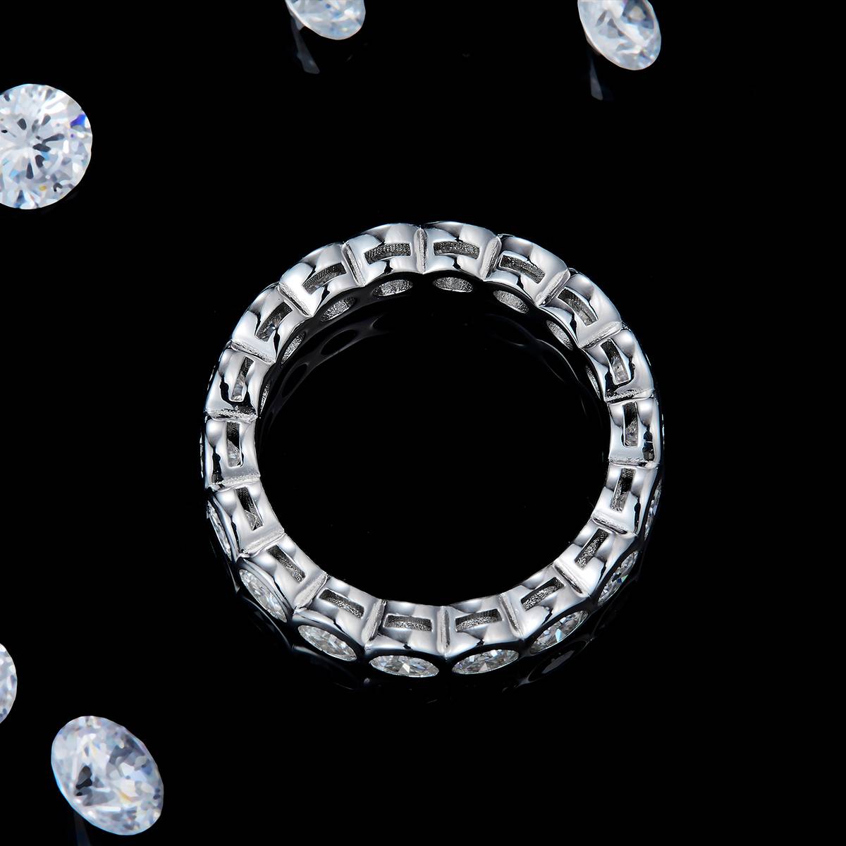Full circle bubble ring S925 silver plated platinum customized option Side Stone Moissanite 3.6ct