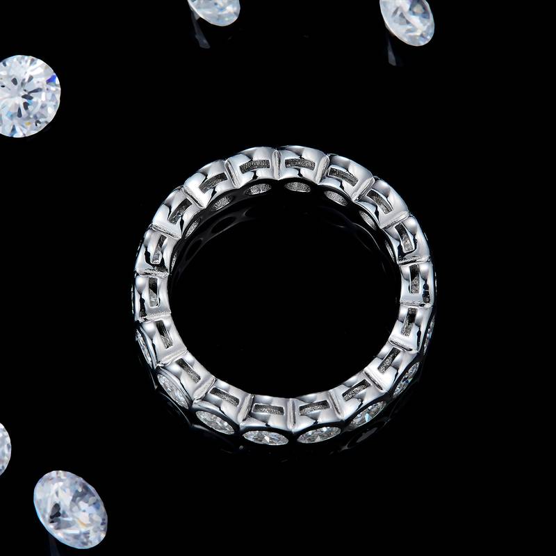 满圈水泡排戒S925银镀白金定制选款副石莫桑钻3.6ct