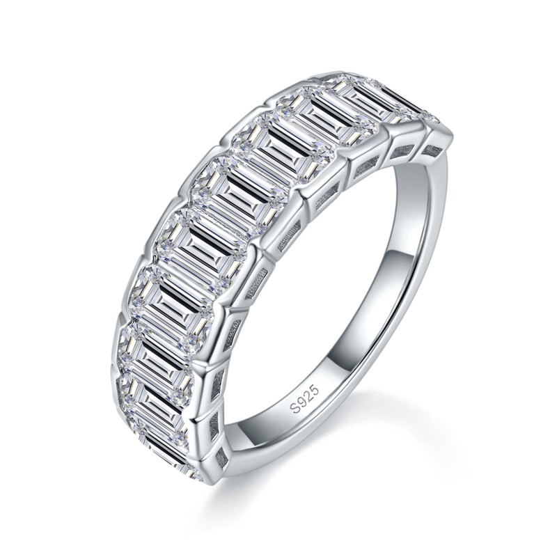 祖母绿切割半圈排戒S925银镀白金定制选款副石Moissanite5.0ct