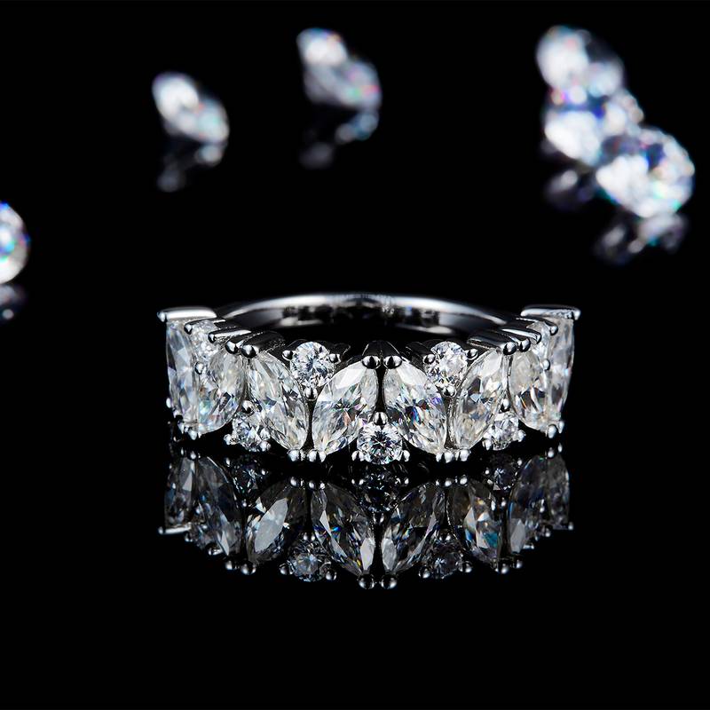 高级感异形钻排戒S925银镀白金定制选款副石Moissanite2.81ct