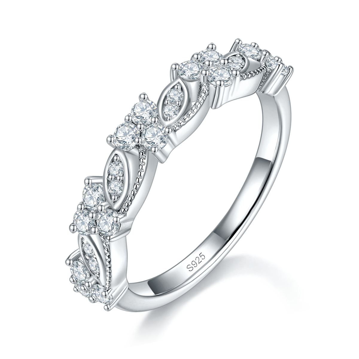 Fine Circle Simple Elegant Ring S925 Silver Plated Platinum Customized Selection Side Stone Moissanite 0.52ct