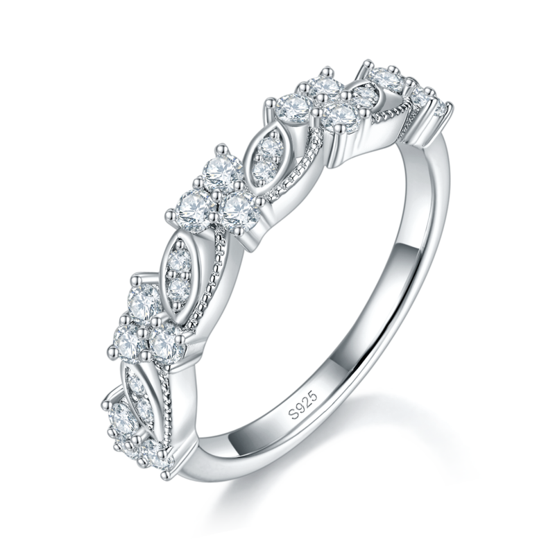 细圈简约优雅排戒S925银镀白金定制选款副石Moissanite0.52ct