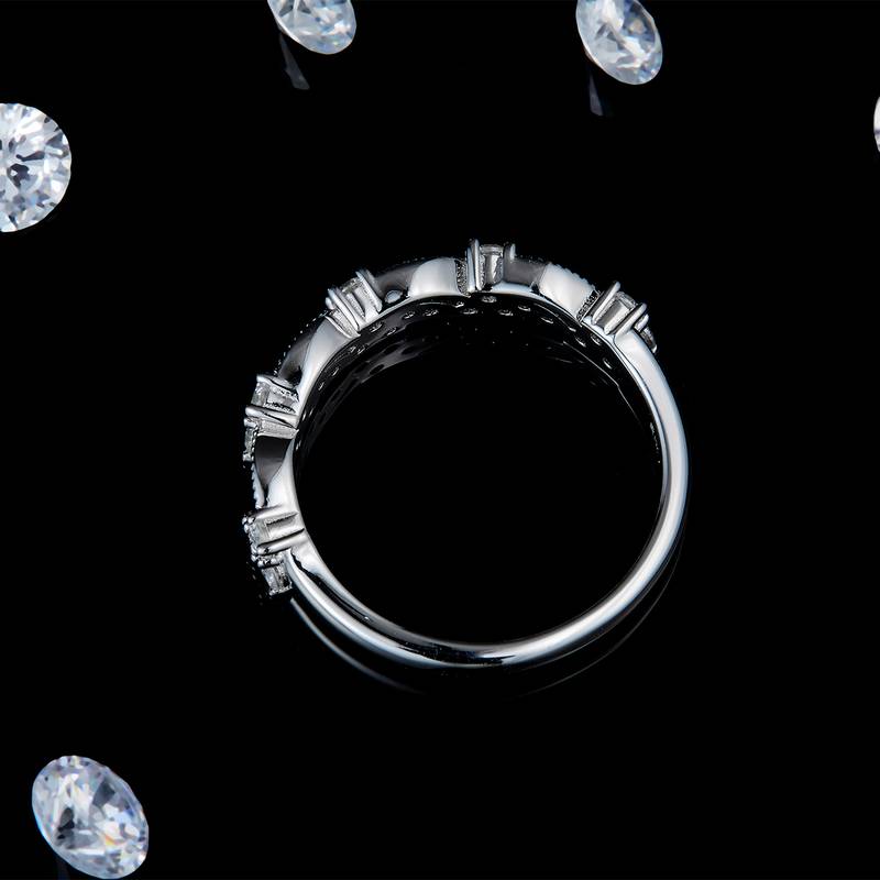细圈简约优雅排戒S925银镀白金定制选款副石Moissanite0.52ct