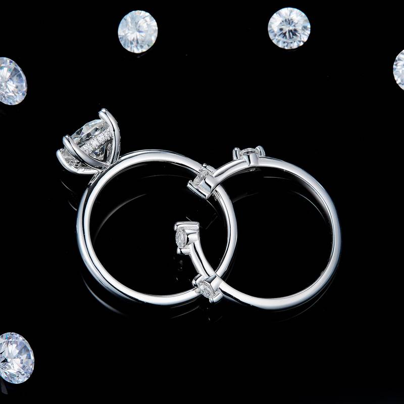 枕形钻主副套戒S925银镀白金定制选款主副石Moissanite2.0ct