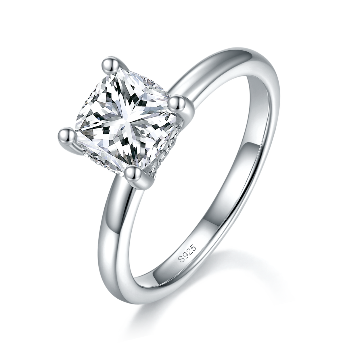 Cushion Diamond Primary and Secondary Set Rings S925 Silver Plated Platinum Customized Selection Main Side Stone Moissanite 2.0ct