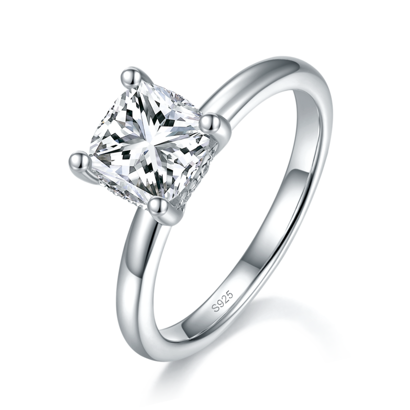 枕形钻主副套戒S925银镀白金定制选款主副石Moissanite2.0ct
