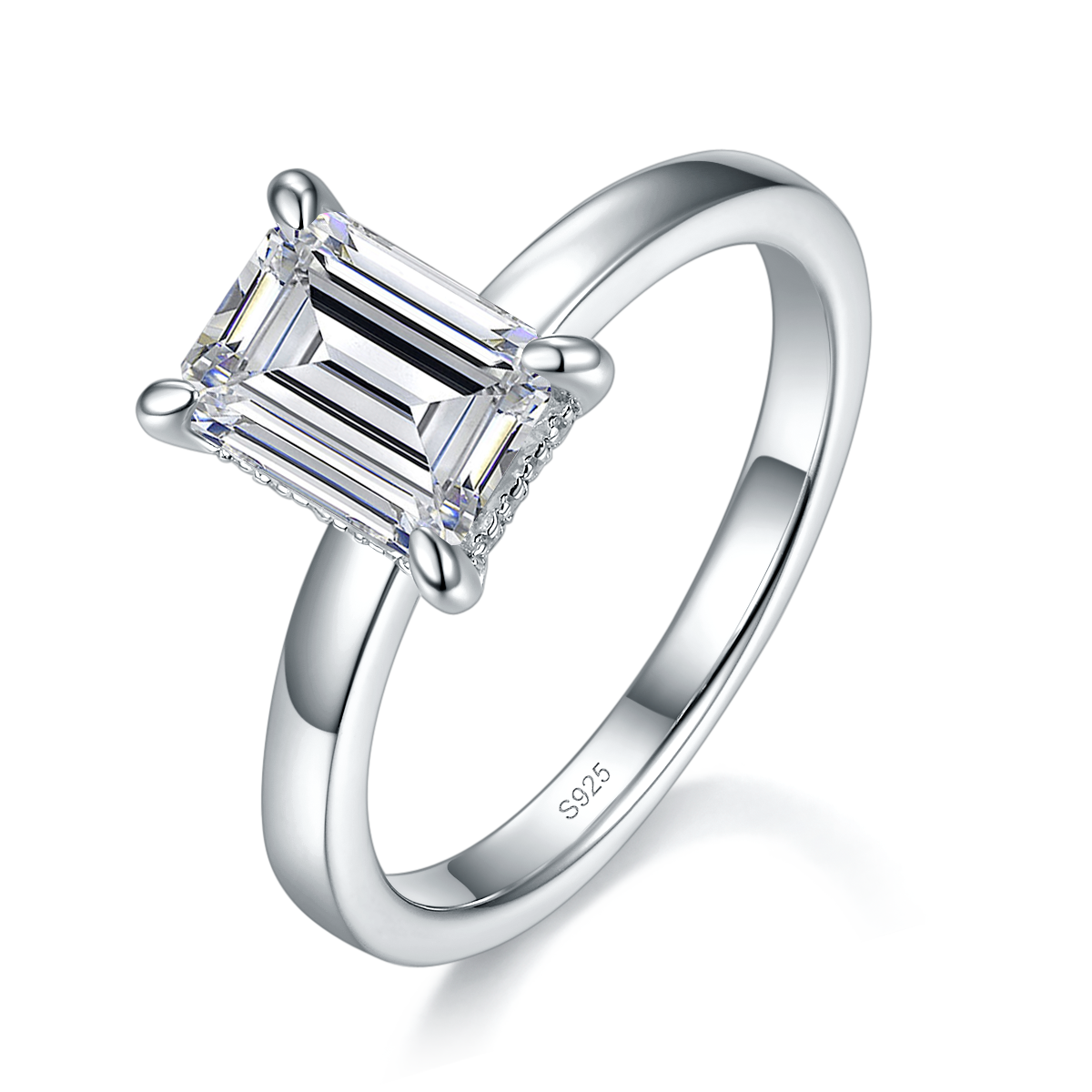 Emerald cutting primary and secondary ring S925 silver plated platinum customized selection primary Side Stone Moissanite 2.0ct