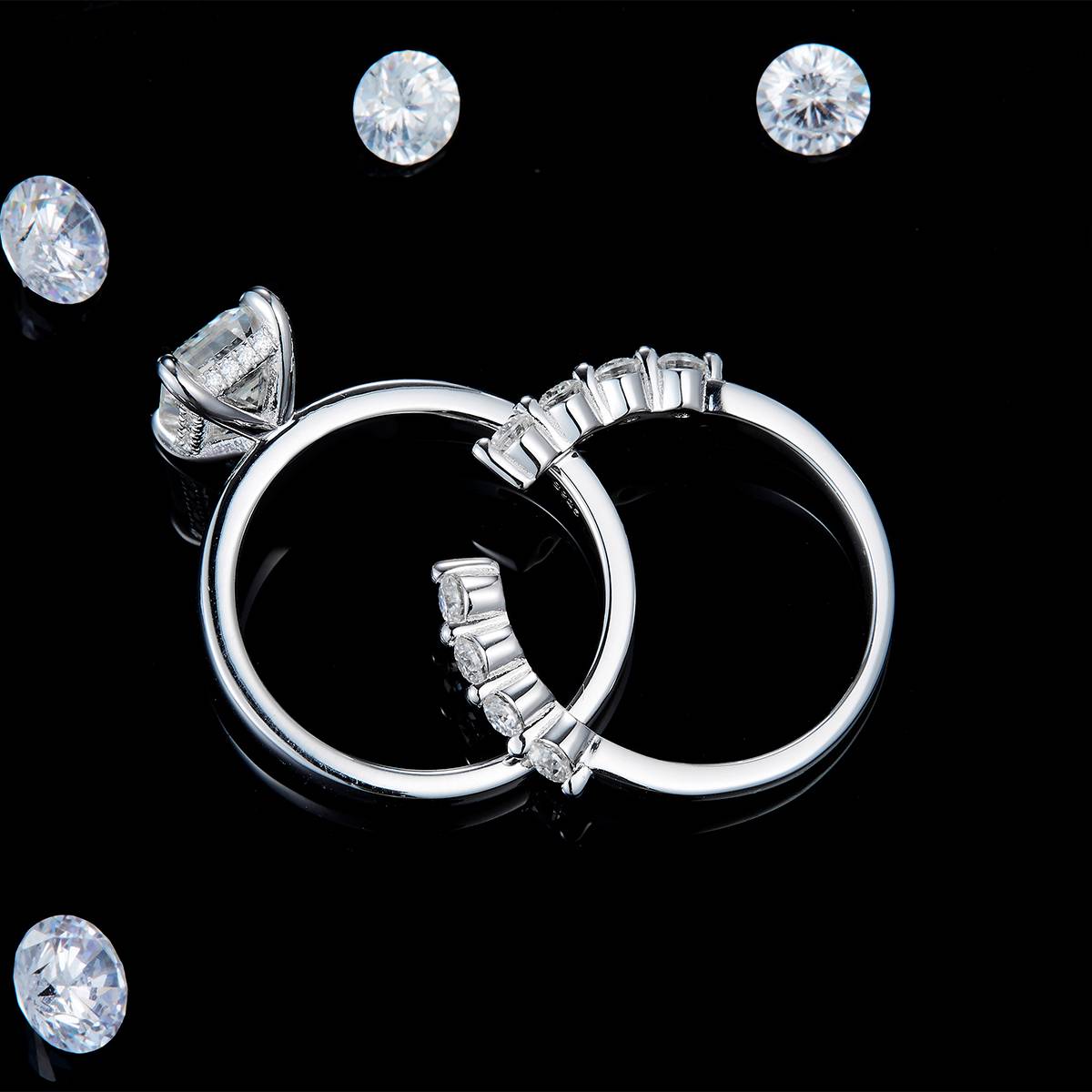 Emerald cutting primary and secondary ring S925 silver plated platinum customized selection primary Side Stone Moissanite 2.0ct