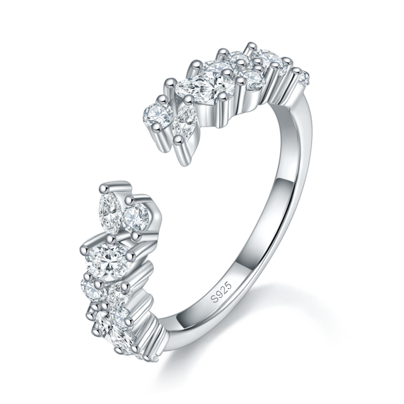圆钻六爪主副套戒S925银镀白金定制选款主副石莫桑钻2.0ct