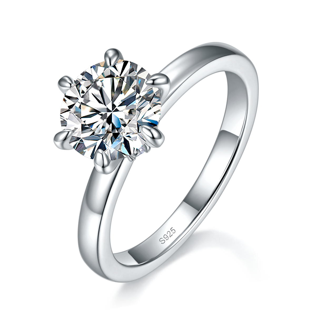 圆钻六爪主副套戒S925银镀白金定制选款主副石莫桑钻2.0ct