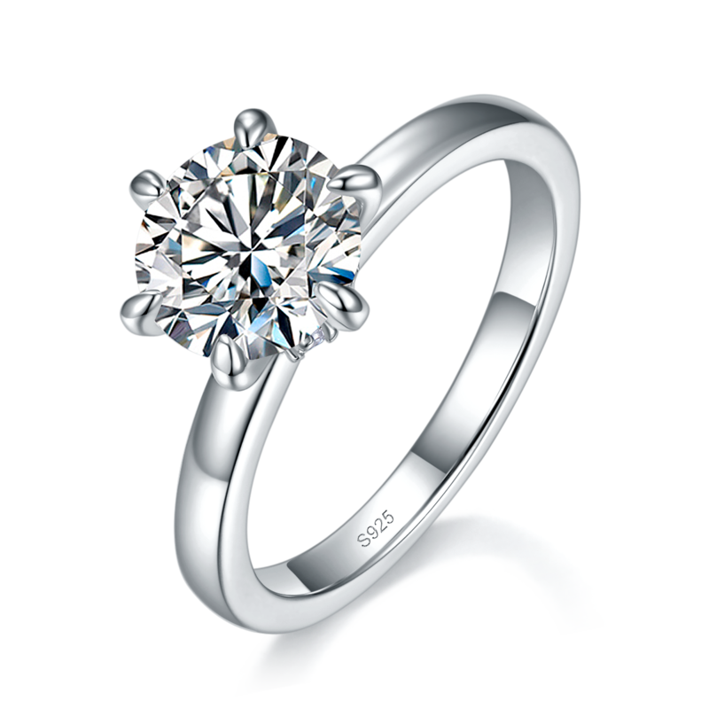 圆钻六爪主副套戒S925银镀白金定制选款主副石莫桑钻2.0ct