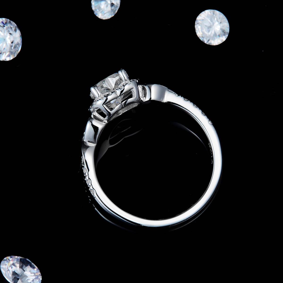 心形钻女戒S925银镀白金定制选款主石莫桑钻1.0ct/副石高碳钻