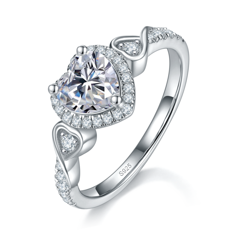 心形钻Women's RingS925银镀白金定制选款主石Moissanite1.0ct/副石高碳钻