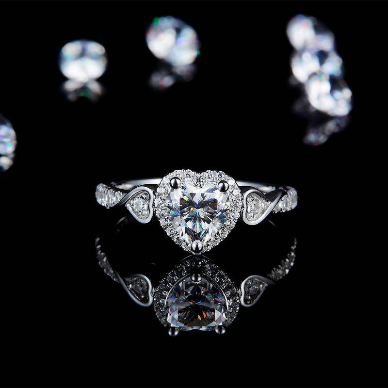 心形钻Women's RingS925银镀白金定制选款主石Moissanite1.0ct/副石高碳钻