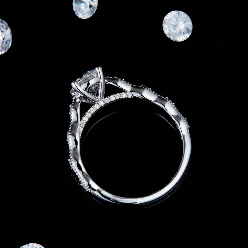 单头Women's RingS925银镀白金定制选款主石Moissanite1.0ct/副石高碳钻