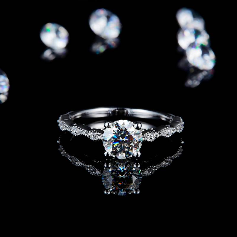 单头Women's RingS925银镀白金定制选款主石Moissanite1.0ct/副石高碳钻