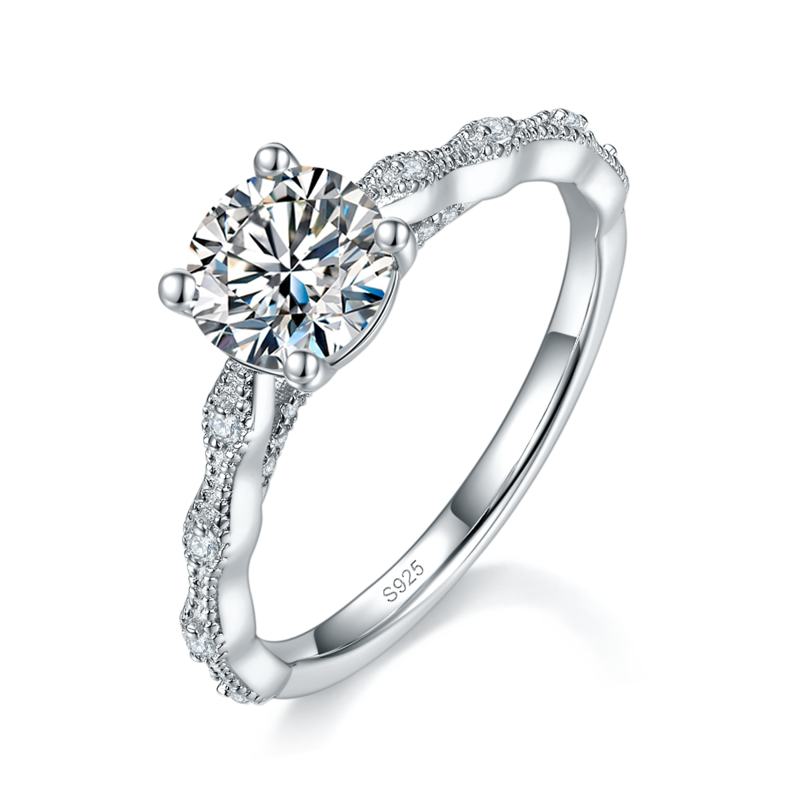 单头Women's RingS925银镀白金定制选款主石Moissanite1.0ct/副石高碳钻