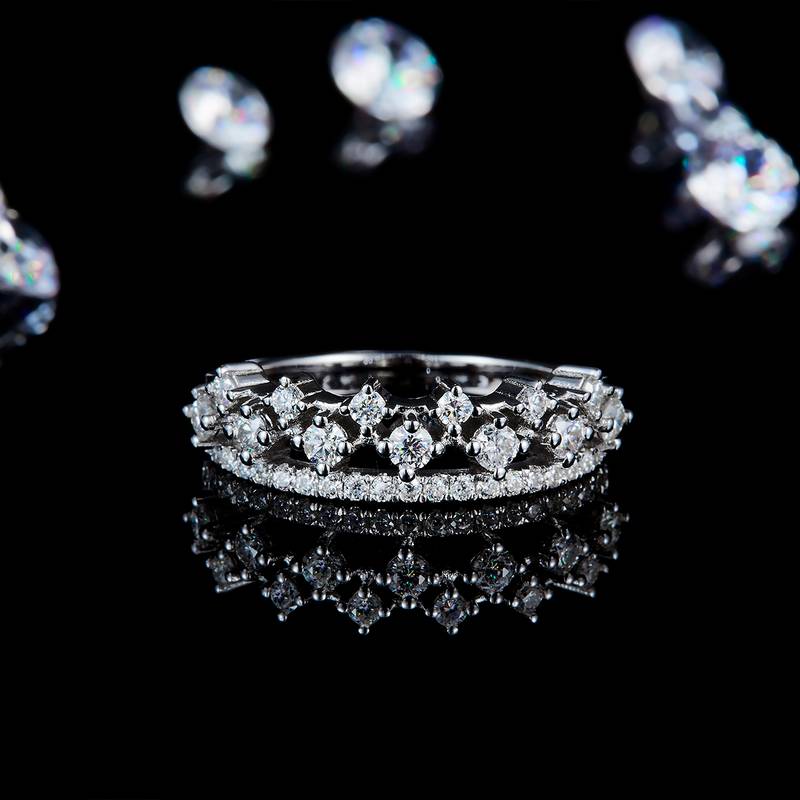 Exquisite镂空双层排钻Women's RingS925银镀白金定制选款副石Moissanite0.57ct