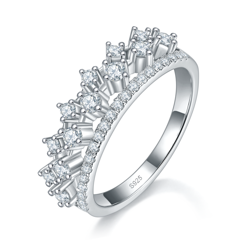 Exquisite镂空双层排钻Women's RingS925银镀白金定制选款副石Moissanite0.57ct
