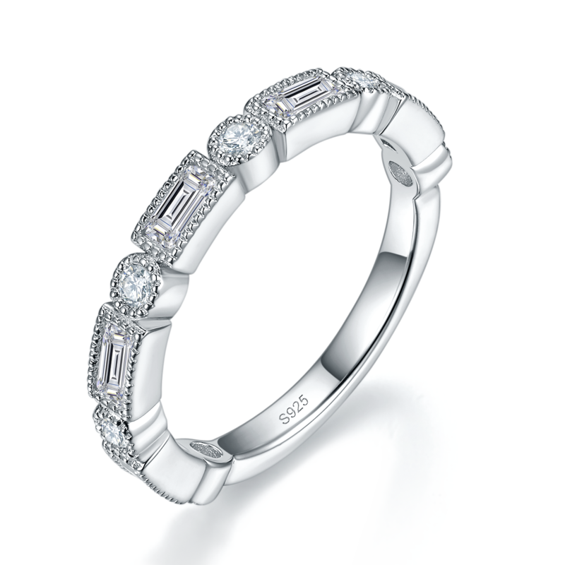 方圆钻拼镶排戒S925银镀白金定制选款副石莫桑钻1.18ct