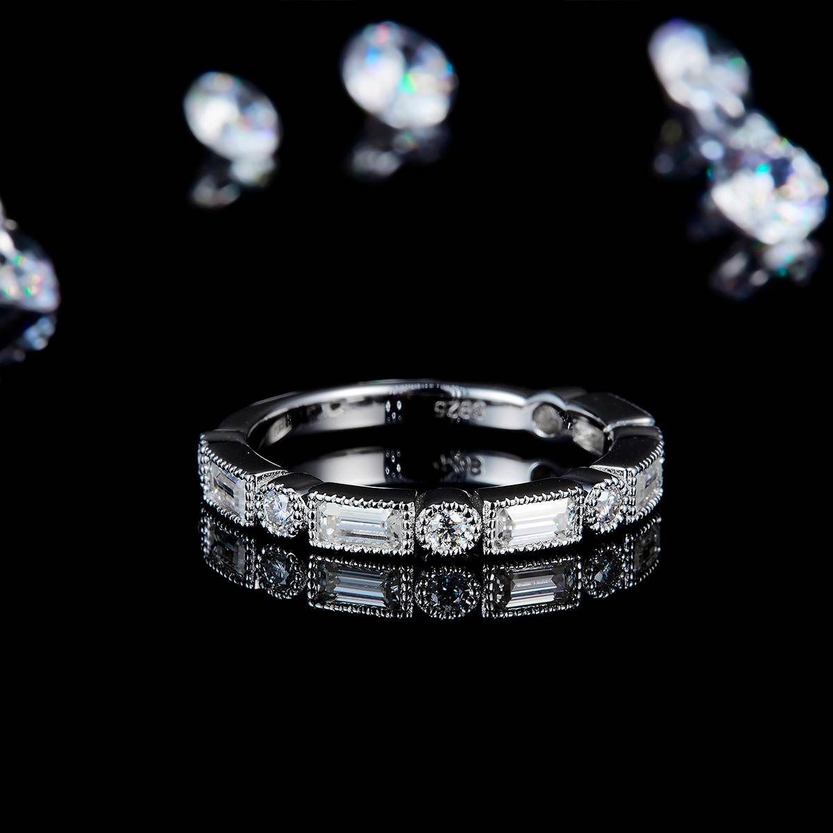 Square Diamond Collar Set S925 Silver Plated Platinum Customized Selection Side Stone Moissanite 1.18ct
