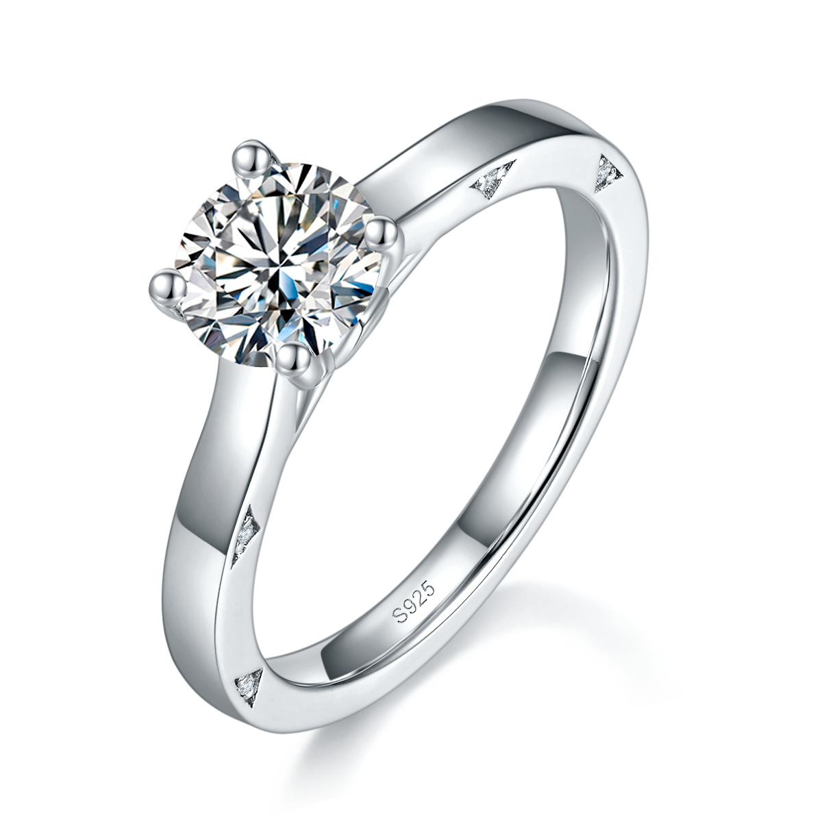 Four Claw Women's Ring S925 Silver Plated Platinum Customized Selection Main Stone Moissanite 1.0ct/Side Stone Cubic Zirconia