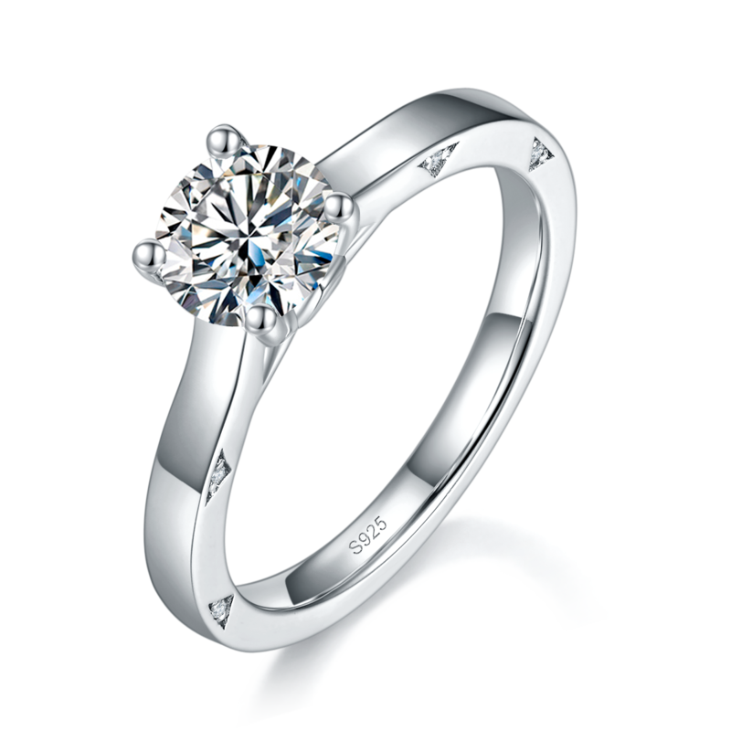 四爪Women's RingS925银镀白金定制选款主石Moissanite1.0ct/副石高碳钻