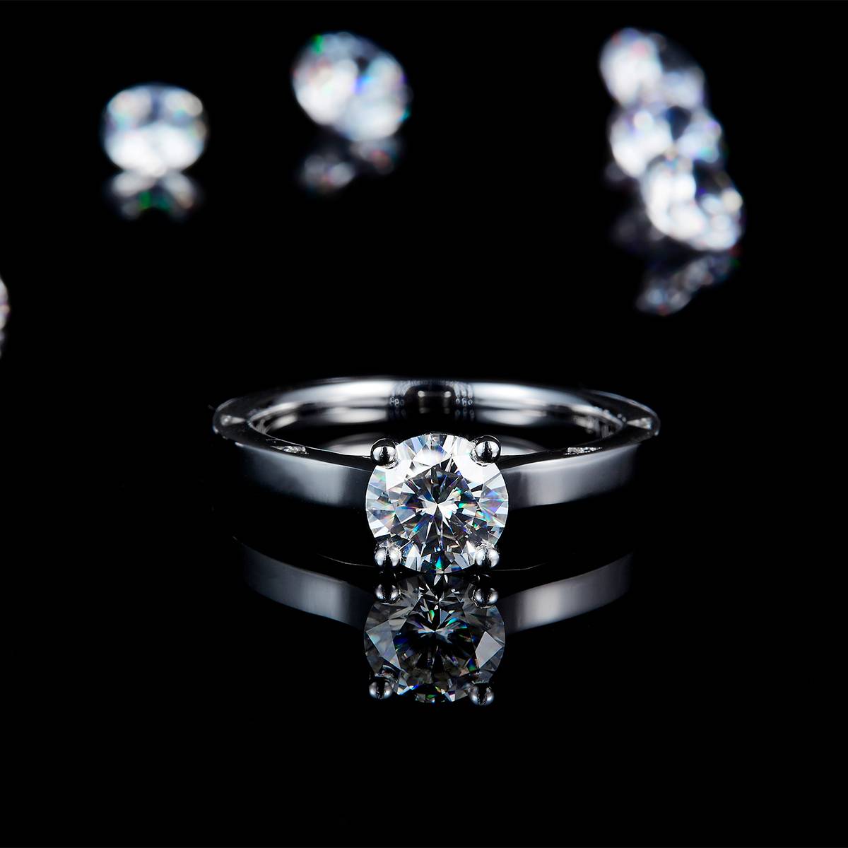 Four Claw Women's Ring S925 Silver Plated Platinum Customized Selection Main Stone Moissanite 1.0ct/Side Stone Cubic Zirconia