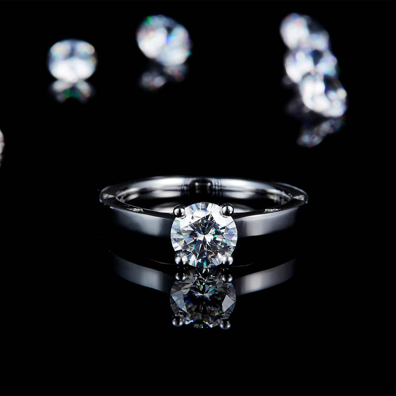 四爪Women's RingS925银镀白金定制选款主石Moissanite1.0ct/副石高碳钻
