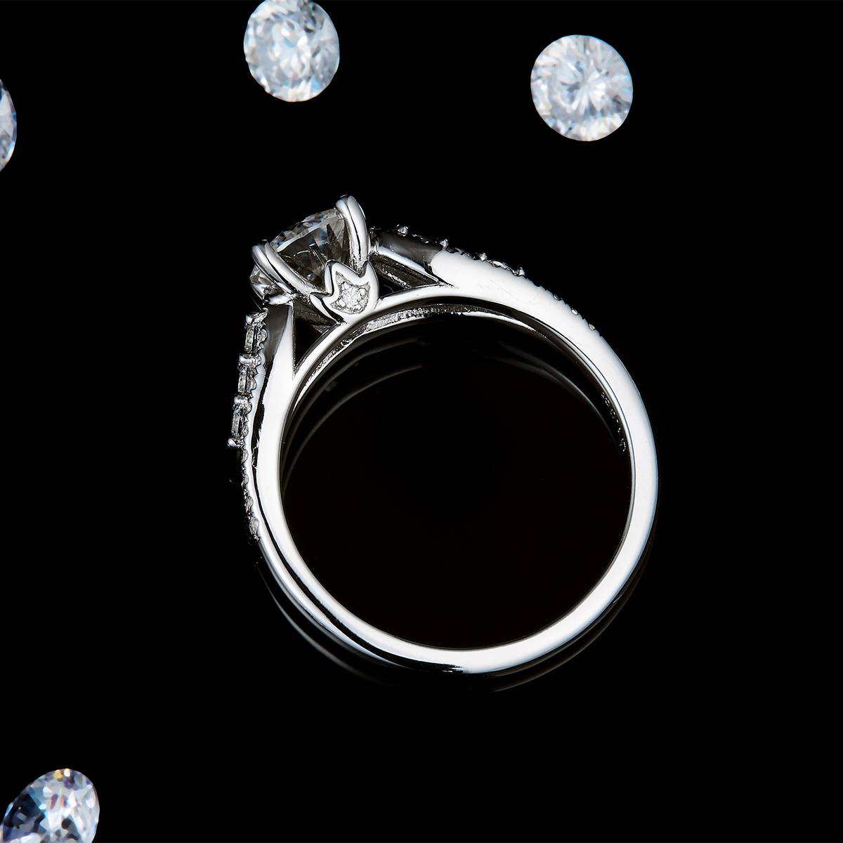 Women's ring S925 silver plated platinum custom selection, main stone Moissanite 1.0ct/Side Stone Cubic Zirconia