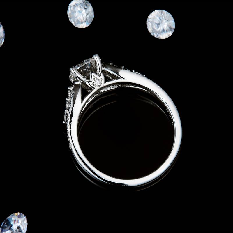 女戒S925银镀白金定制选款主石莫桑钻1.0ct/副石高碳钻