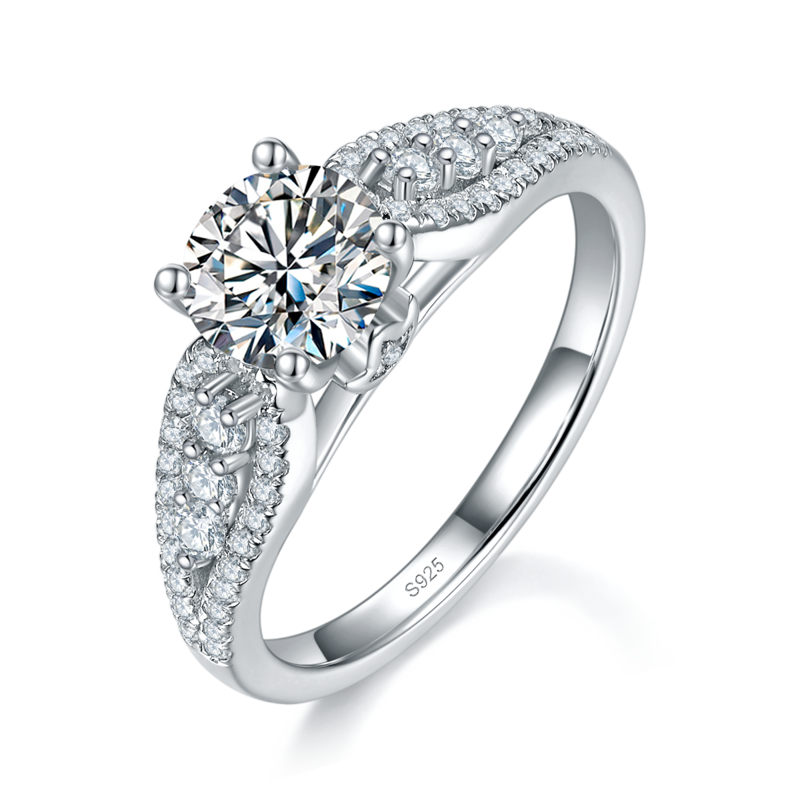 女戒S925银镀白金定制选款主石莫桑钻1.0ct/副石高碳钻