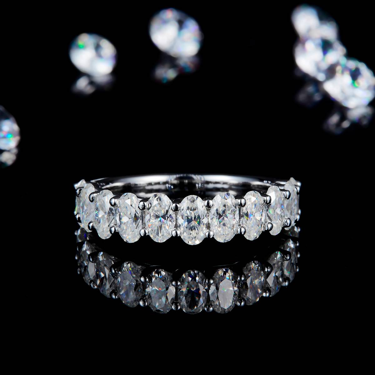 Oval Ring Women's Ring S925 Silver Plated Platinum Customized Selection Main Stone Moissanite 3.3ct