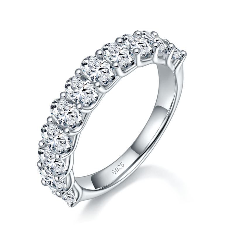 蛋形排戒Women's RingS925银镀白金定制选款主石Moissanite3.3ct