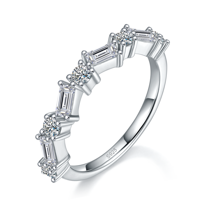 不规则拼镶排戒S925银镀白金定制选款副石Moissanite1.1ct