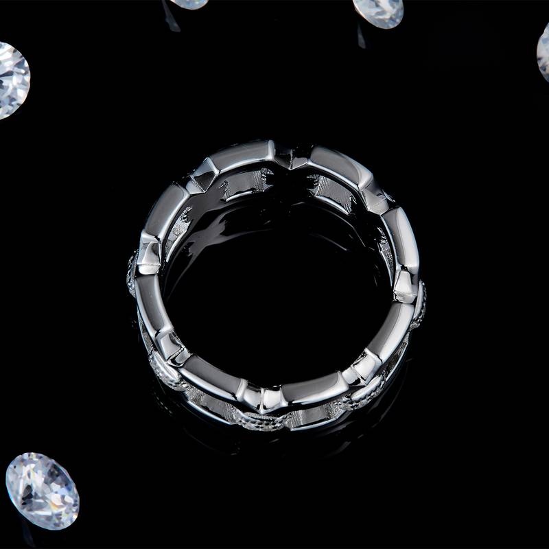 链条式排戒S925银镀白金定制选款Moissanite0.384ct