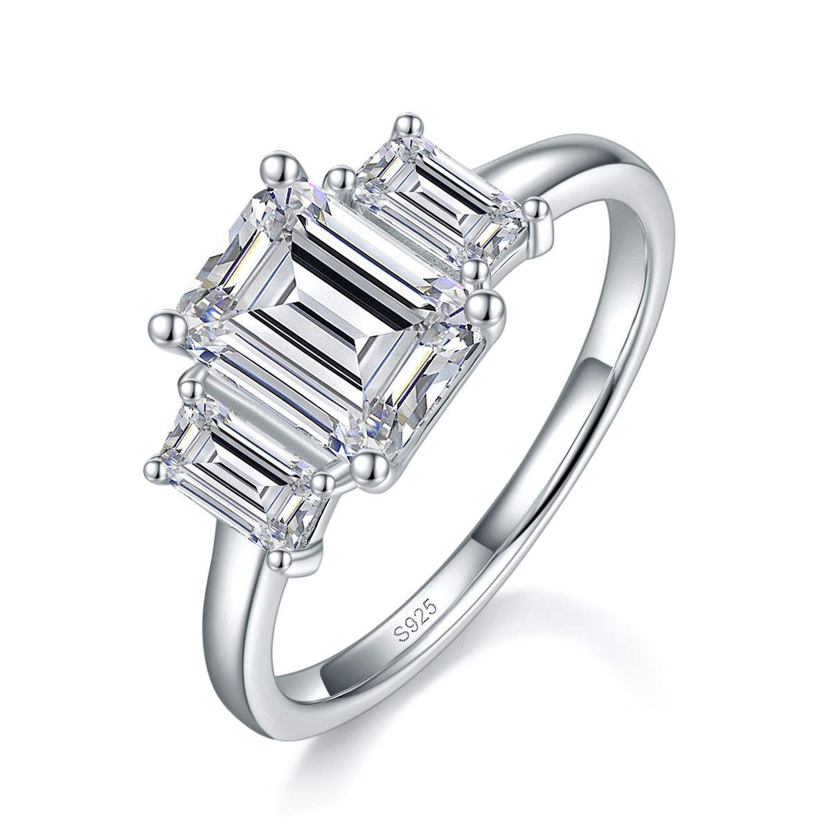 Three Stone Square Diamond Women's Ring S925 Silver Plated Platinum Customized Selection Main Side Stone Moissanite 2.0ct