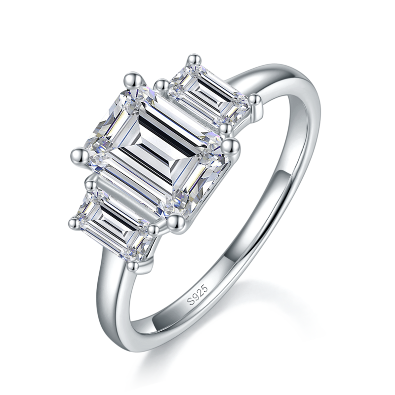 三石款方钻Women's RingS925银镀白金定制选款主副石Moissanite2.0ct